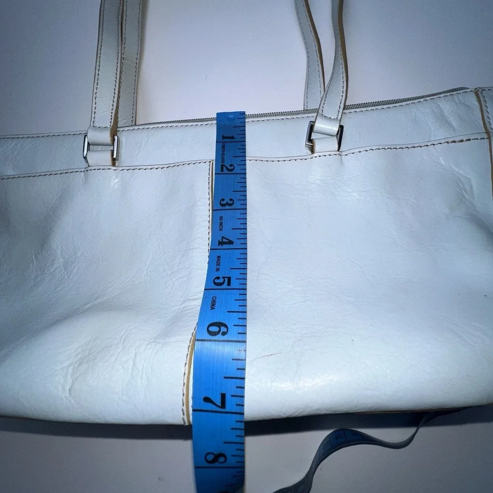 Etienne Light Blue Leather Shoulder Bag Zip Closure Dividers Pockets